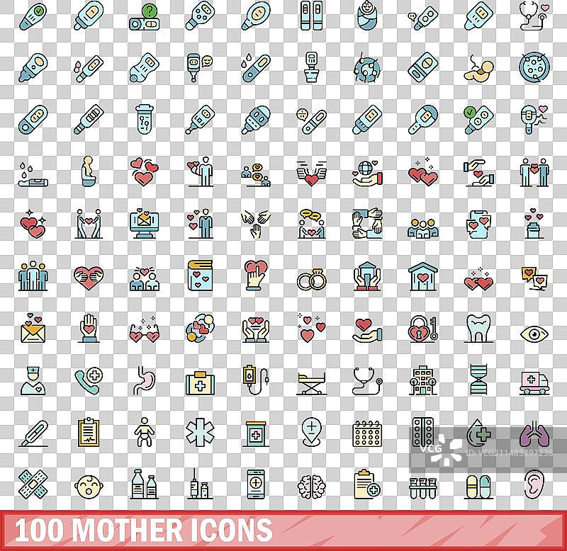 100个母亲图标彩色线条样式图片素材