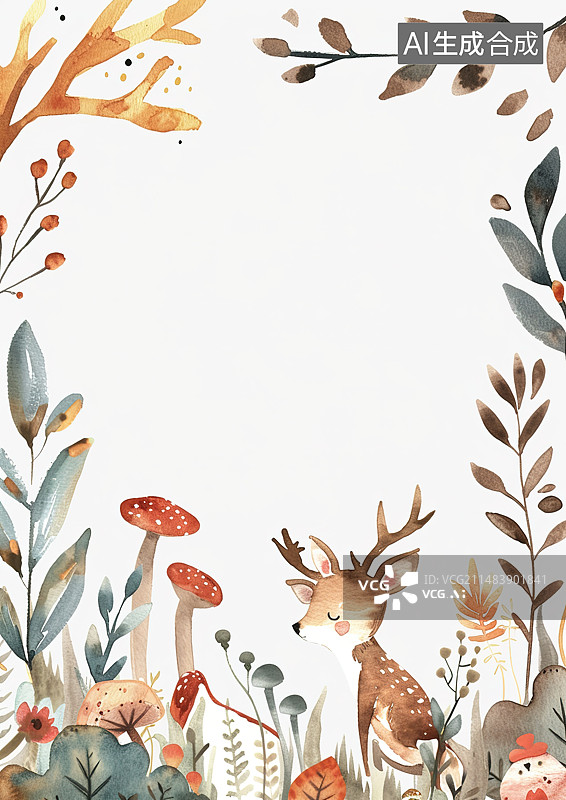 【AI数字艺术】白色背景下的花朵和树叶的特写镜头图片素材