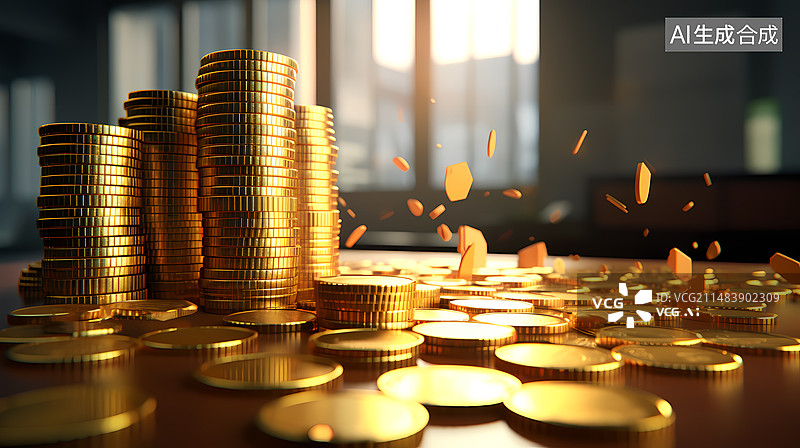 【AI数字艺术】桌子上堆满金币图片素材