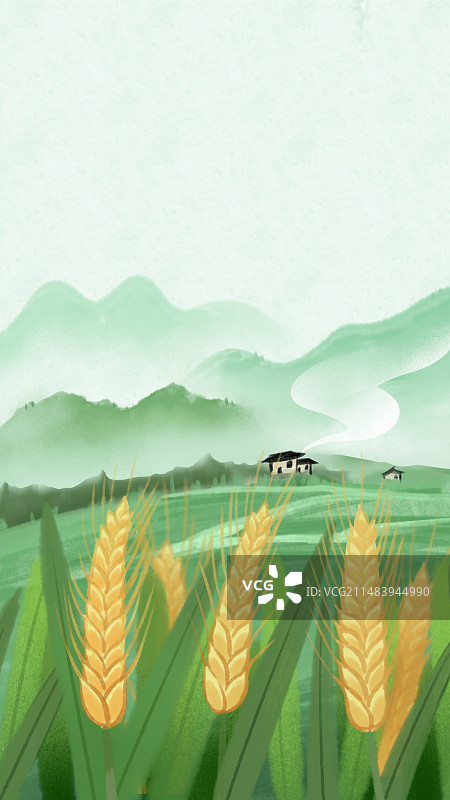 夏天小满节气户外风景手绘风格插画图片素材