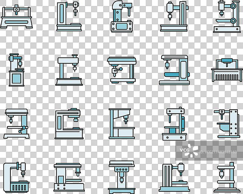 铣床设备彩色线条图标集图片素材