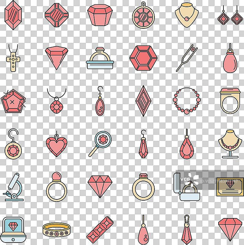珠宝商宝石彩色线条图标集图片素材