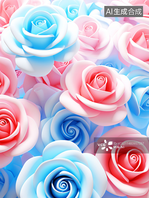 【AI数字艺术】剪纸立体玫瑰无缝隙花纹背景图片素材