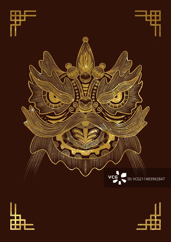棕色背景铂金舞狮图片素材