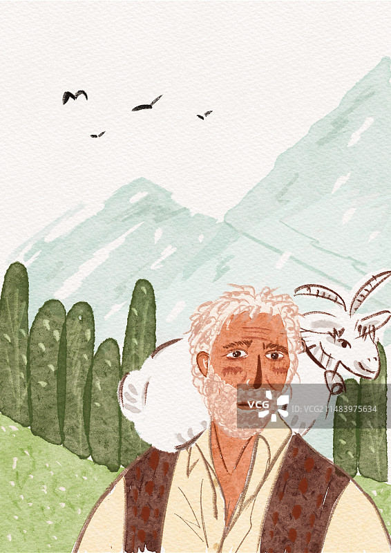 小羊和农夫图片素材