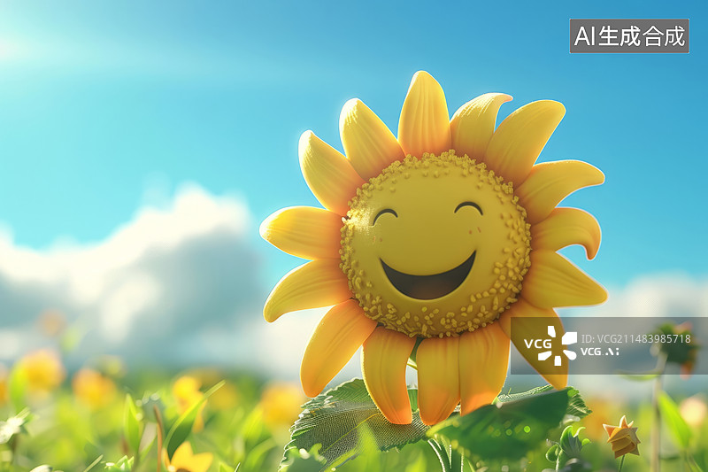 【AI数字艺术】可爱向日葵卡通插画，3D图片素材