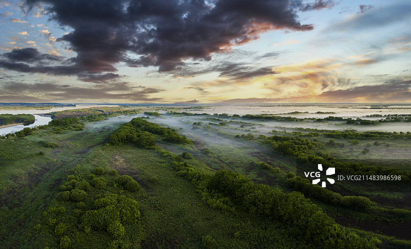 航拍黑龙江黑瞎子岛日出图片素材