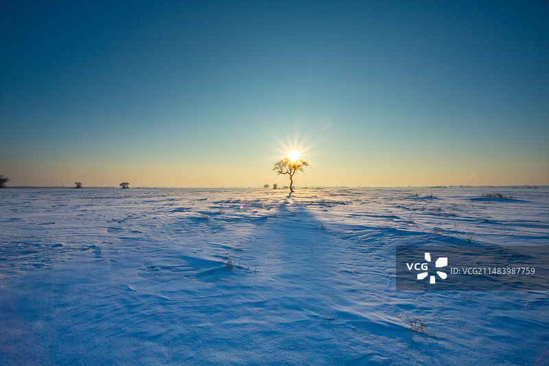 冬天雪地日落风景图片素材
