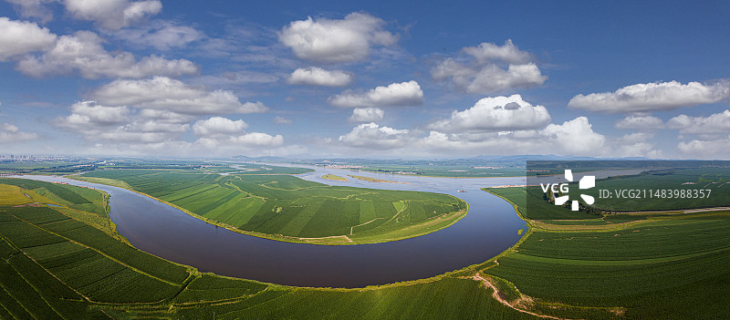 航拍松花江下游夏季风光图片素材