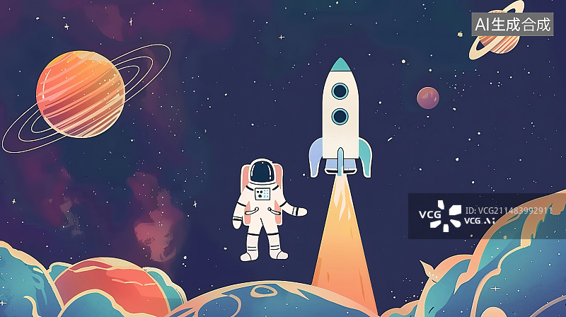 【AI数字艺术】商业航天主题插画图片素材