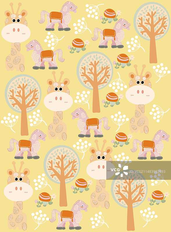 可爱卡通小动物图案四方连续图片素材