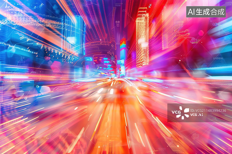 【AI数字艺术】夜晚运动模糊的城市高架路面图片素材