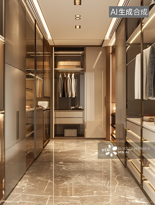【AI数字艺术】室内空间住宅建筑现代风格装修衣帽间图片素材