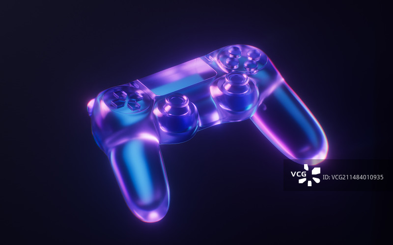 游戏手柄与霓虹灯光效果3D渲染图片素材