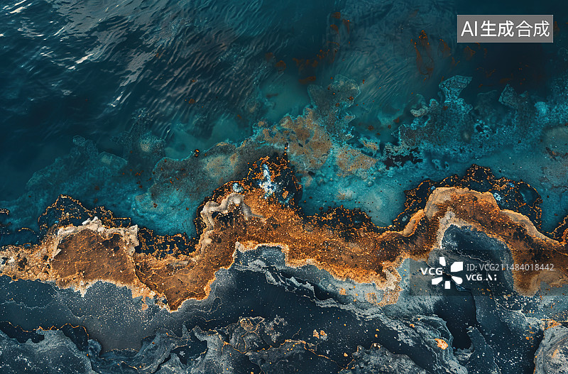 【AI数字艺术】海上岩石的高角度视图图片素材