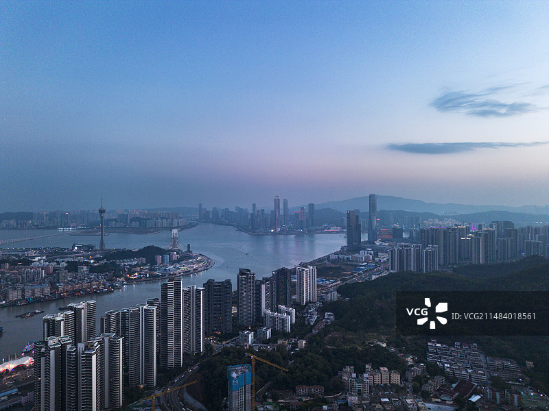 珠海澳门日落航拍风光图片素材