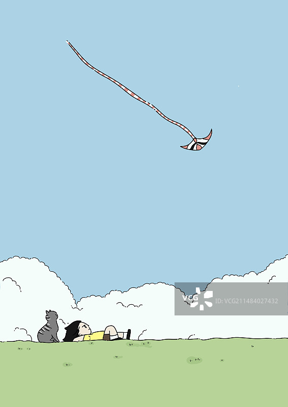 春分放风筝小清新治愈插画图片素材