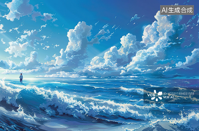 【AI数字艺术】在多云的天空中冲浪的人的剪影图片素材