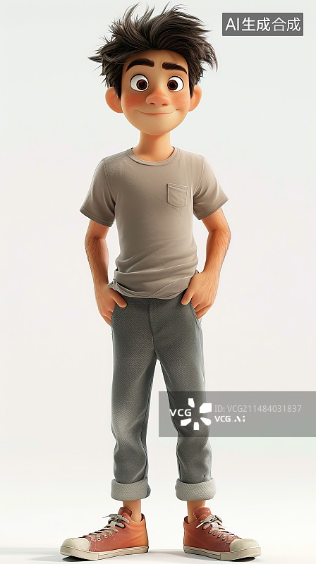 【AI数字艺术】站在白色背景下的男孩的全长图片素材