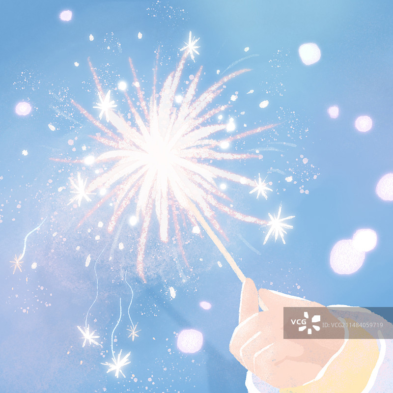 手拿烟花棒新年元旦插画图片素材