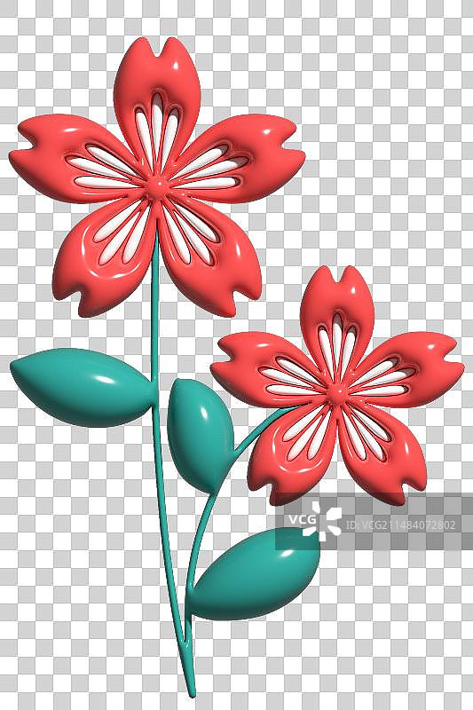 植物花卉花朵3D立体膨胀风卡通装饰元素图片素材