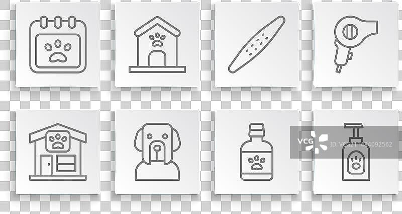 宠物美容狗窝爪印线条图标图片素材