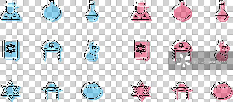 大卫之星、犹太教帽子线条图标图片素材