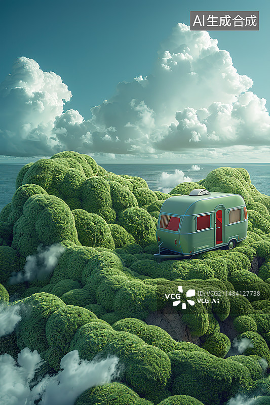 【AI数字艺术】绿色景观中的小雕像图片素材