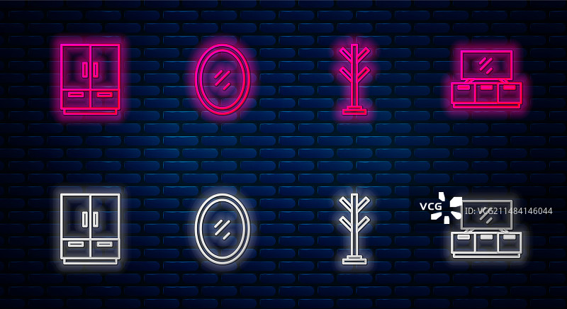 线条图案：镜子、衣帽架、衣柜和电视柜图片素材