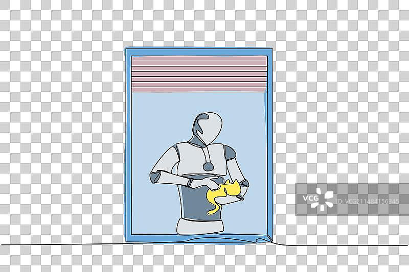 单线画：机器人与植物图片素材