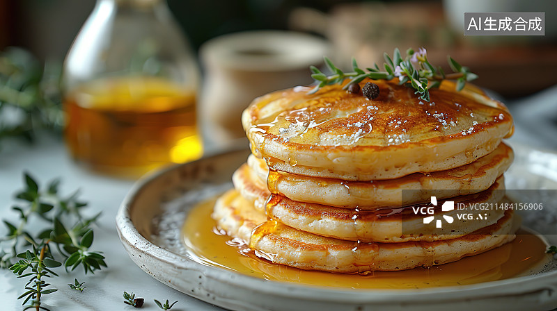【AI数字艺术】桌上盘子里的薄饼特写镜头图片素材