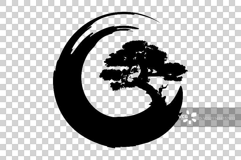 圆相禅宗圆圈和盆景手绘标志图片素材