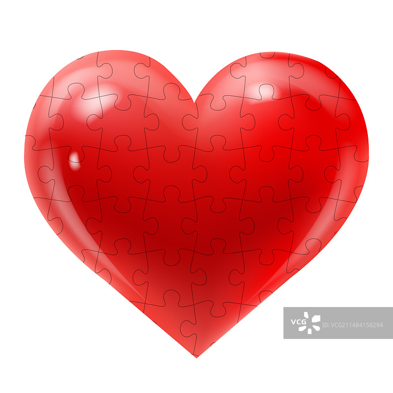 带有孤立白色拼图图案的心形图片素材