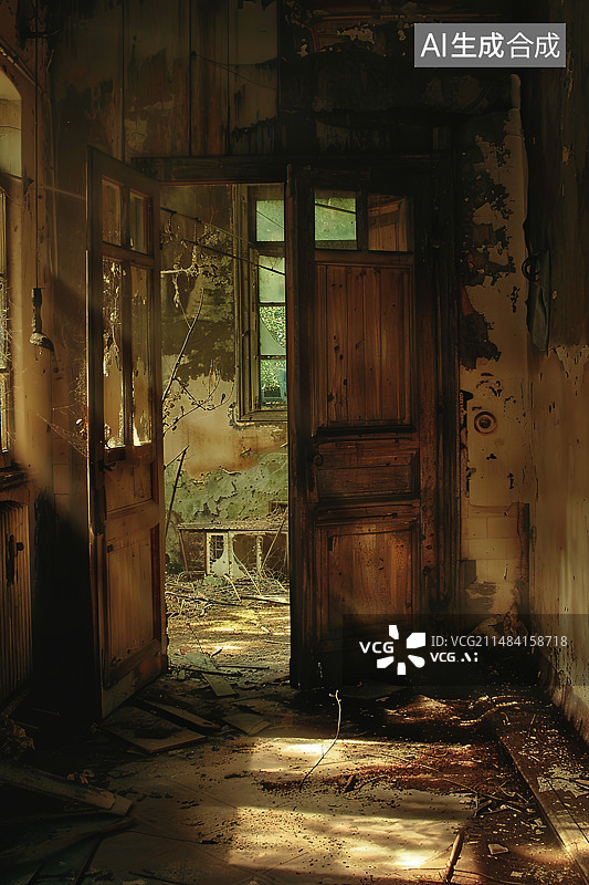 【AI数字艺术】废弃建筑中的空人行道图片素材