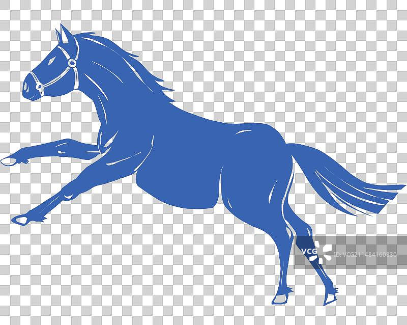 奔跑跳跃的蓝色骏马动物剪纸版画元素图片素材
