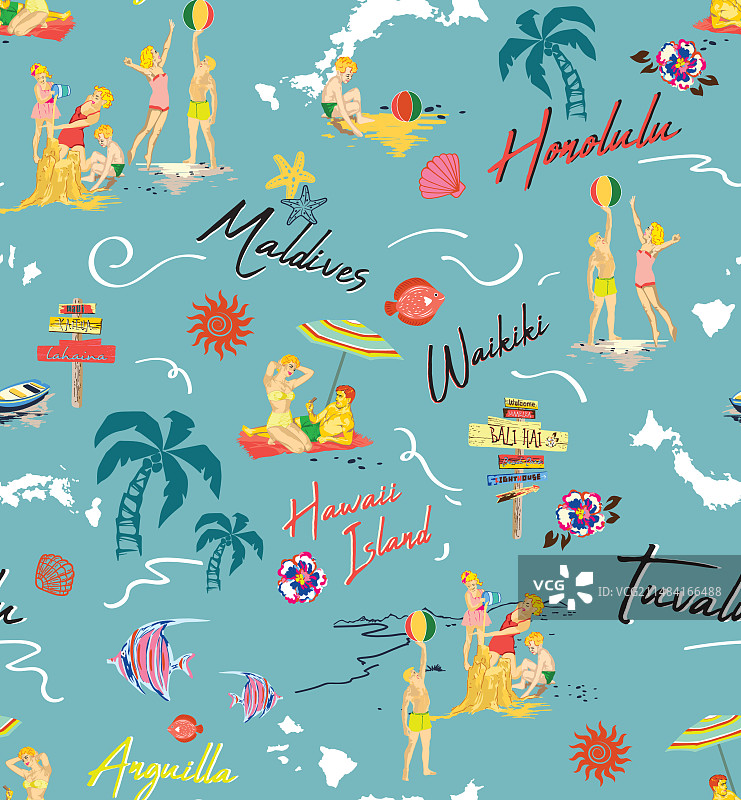 夏威夷岛屿无缝图案图片素材