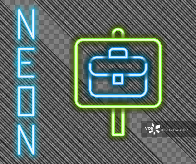 发光的霓虹灯放大镜和公文包图片素材