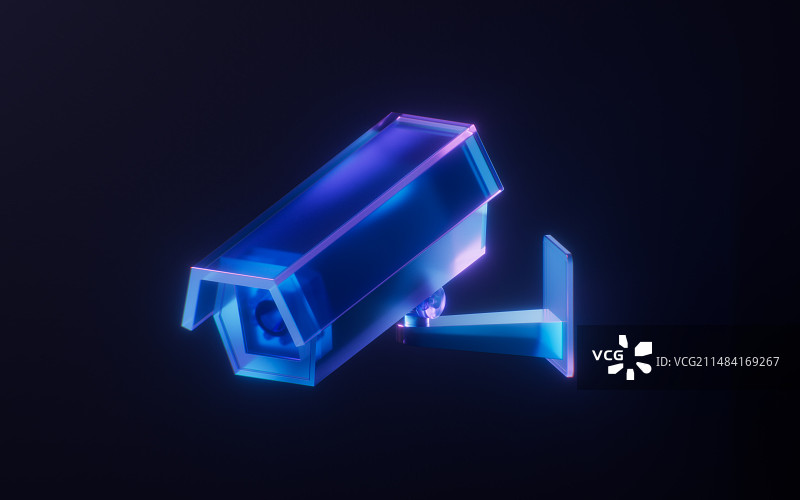 监控摄像头与霓虹灯光效果3D渲染图片素材