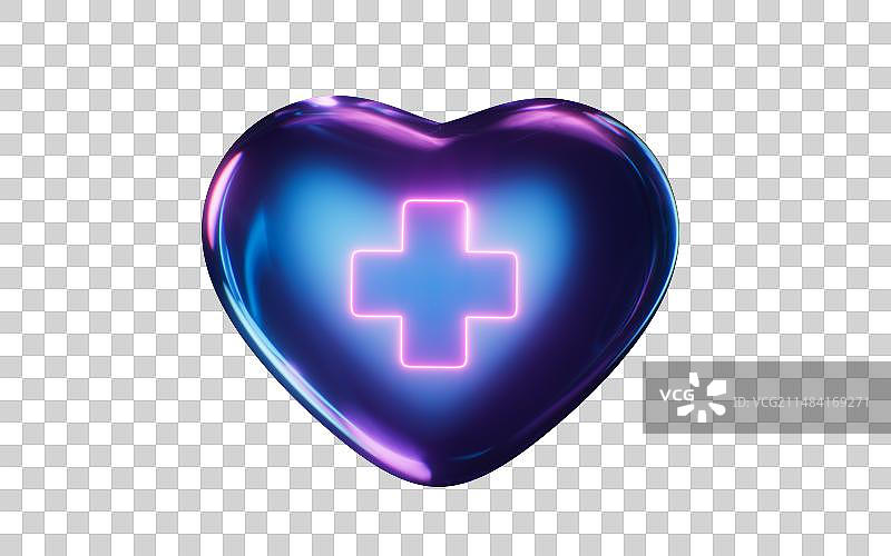 医疗爱心与霓虹灯光效果3D渲染图片素材