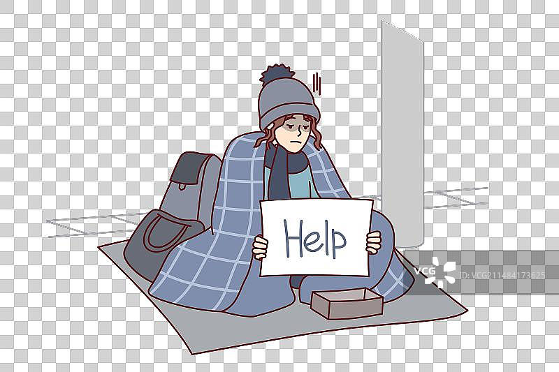 在户外乞讨的无家可归的女人图片素材