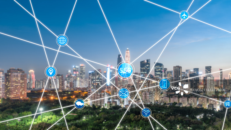 深圳城市夜景和5.5G科技概念图片素材