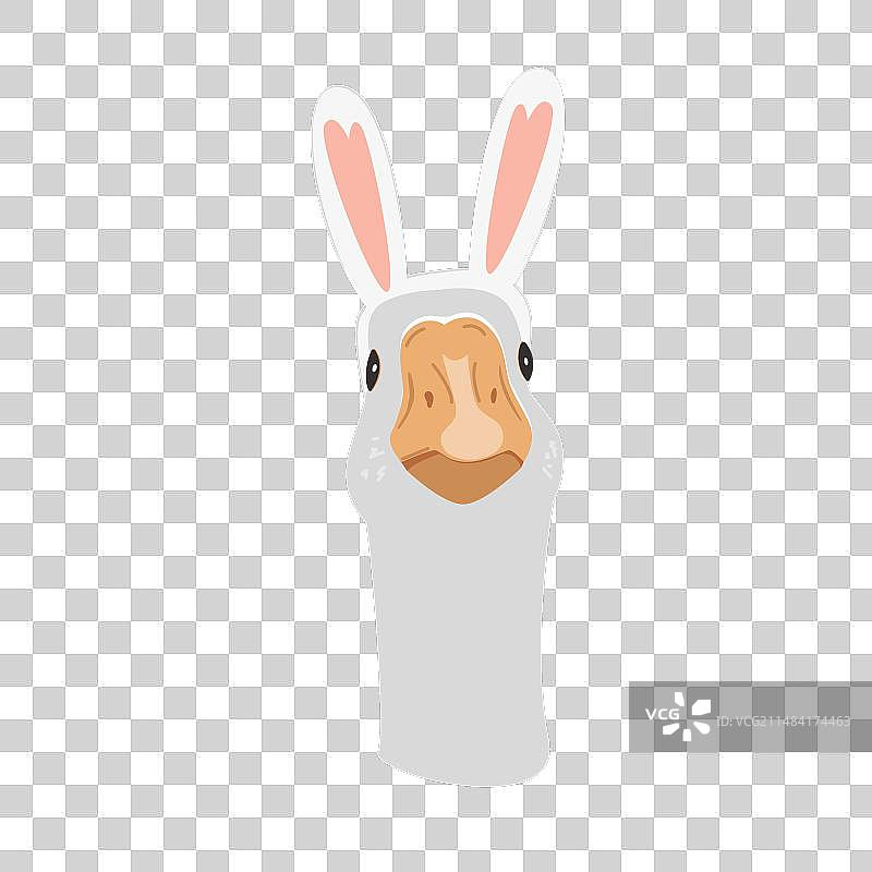 戴着复活节兔子耳朵服装的可爱鹅图片素材