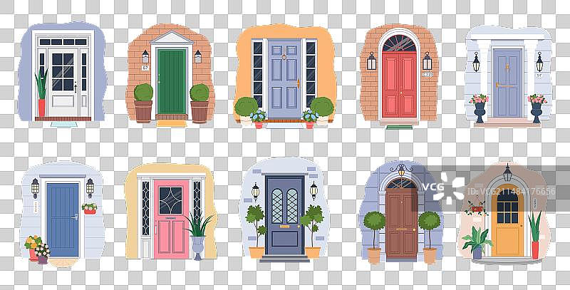 房屋门前入口鲜花装饰图片素材