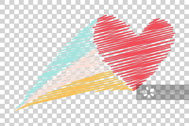 飞舞的红色爱心留下彩虹轨迹图片素材