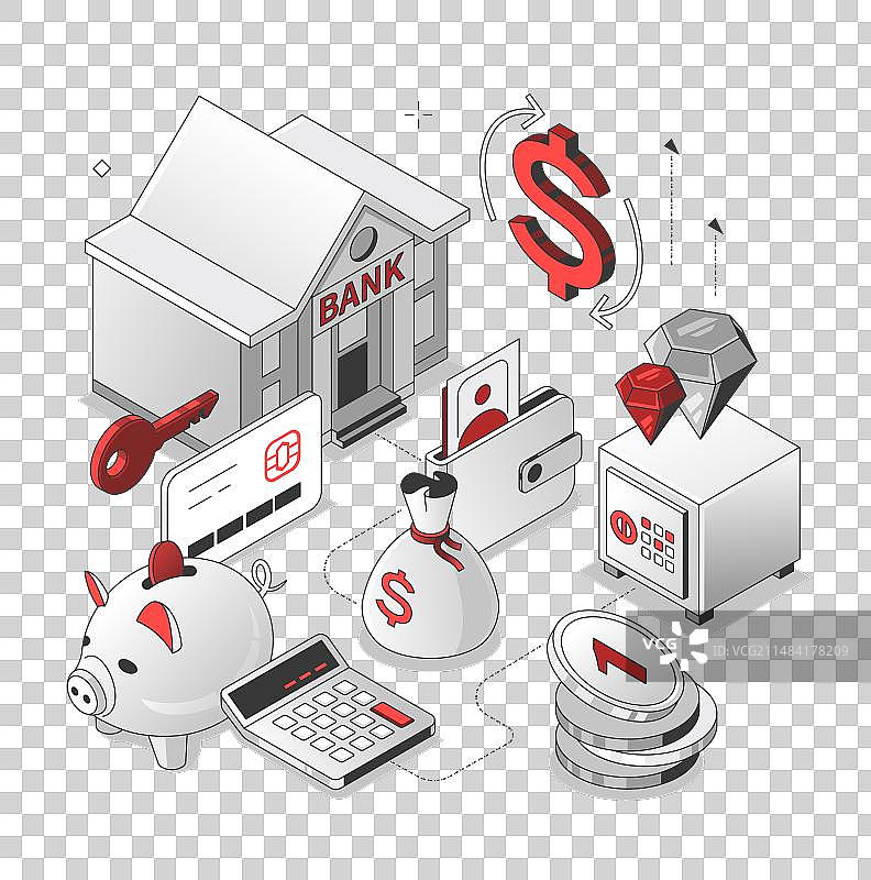 红色黑色金融银行2.5D图图片素材