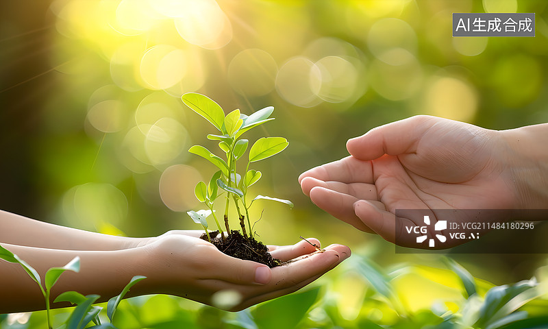 【AI数字艺术】【AI数字艺术】守护树苗、绿色，植树节图片素材