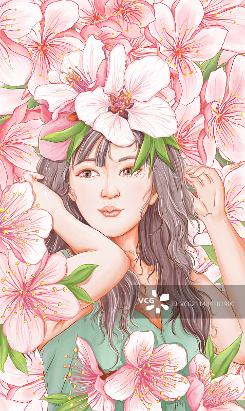 春季樱花粉色人物春天清新图片素材