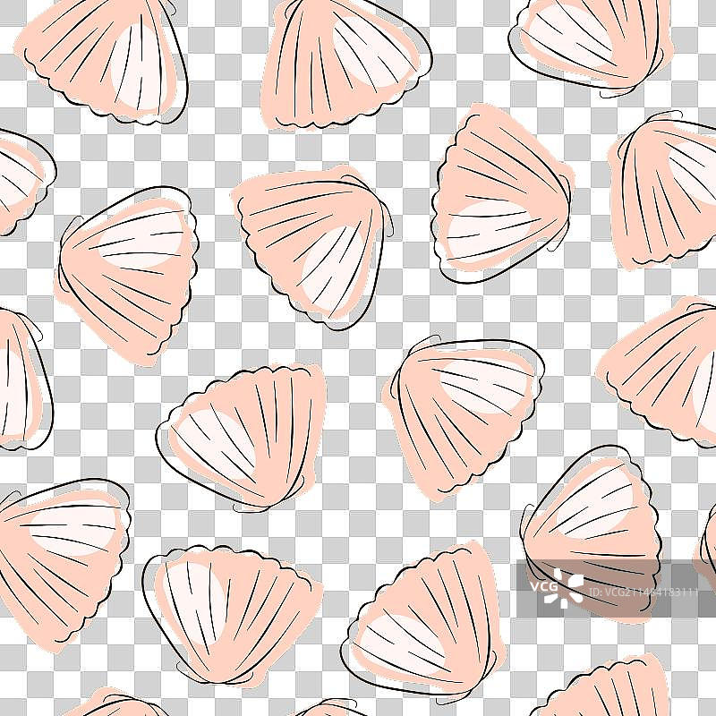 线条艺术风格的扇贝无缝图案图片素材