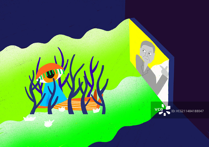 一个一只眼的人在看电视图片素材