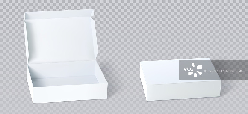 白色封闭和打开的纸板箱样机图片素材